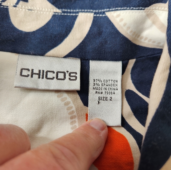 CHICOS Retro Jacket Button Up Swing Coat Orange Black Cotton Art To Wear Size 2 - Picture 9 of 11